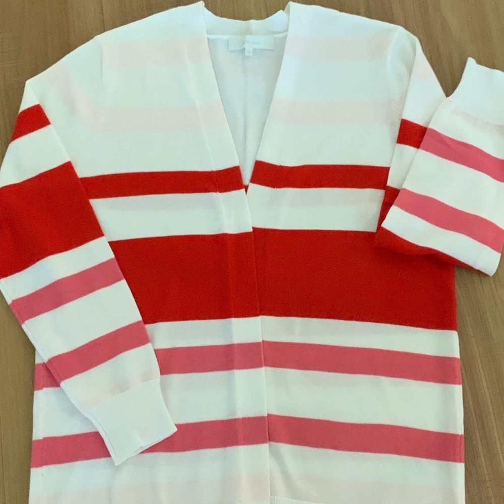 Striped Open Cardigan in White, Red & Pink